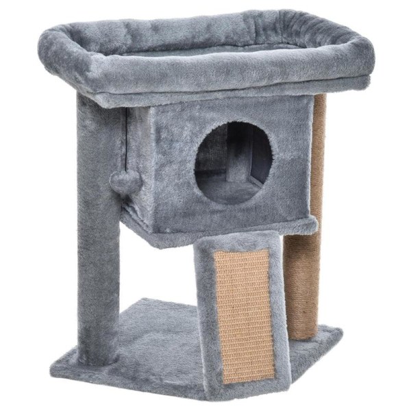 Rootz Cat Tree - Kissapuu juutilla raaputusmatolla - Riippuva pallo - Raaputustaulu - Kissakalusteet ovireiällä - Lemmikkien kalusteet - Vaaleanharmaa