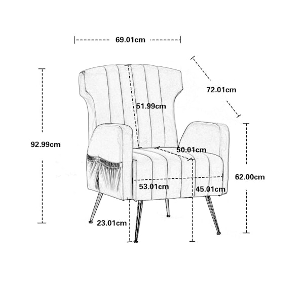 Rootz Velvet Fåtölj - Bekväm stol - Elegant sittplats - Överlägsen komfort - 69cm x 72cm x 90cm