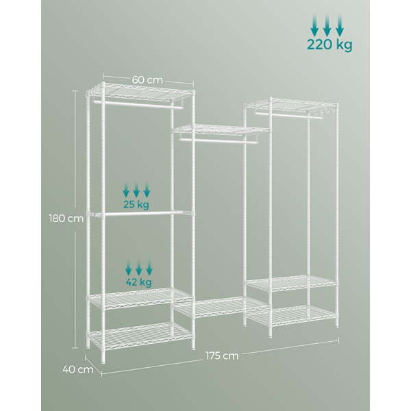 Rootz Steel Tøjstativ - Tøjstativ - Garderobeskabe - Cloud White - Heavy Duty - Rummelig - 40cm x 175cm x 180cm
