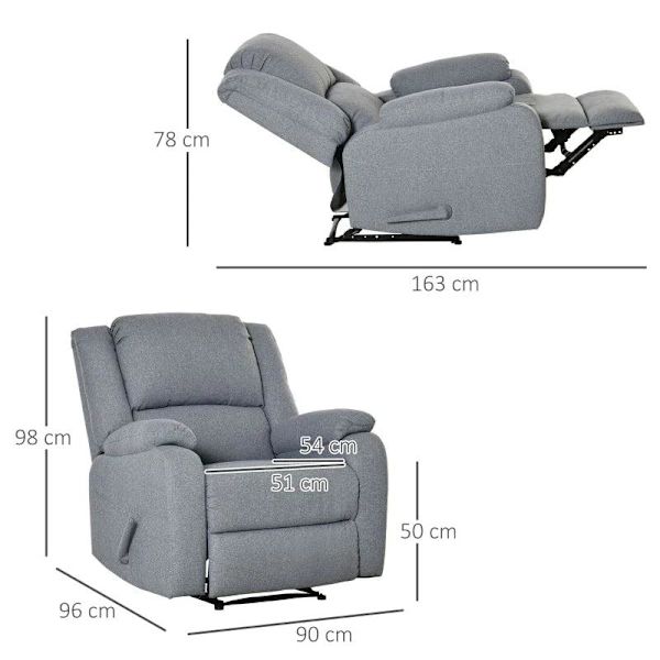 Rootz Lounge Chair - Afslapningsstol - Lænestol - Med liggefunktion - TV Lænestol - TV stol - Polyester - Grå - 90 x 96 x 98 cm