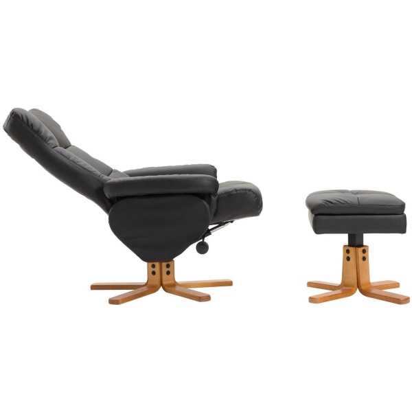 Rootz Relax stol - Fodstøtte - Fodskammel - Kunstlæder - Massivt træ - Liggefunktion - 80 x 86 x 99 cm - Sort