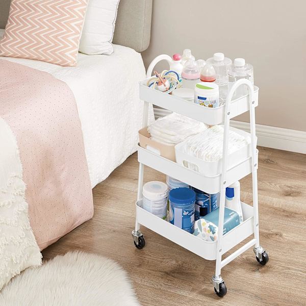 Rootz White Steel Trolley - Rullvagn - Rullhylla - 3 förvaringsfack - 4 låsbara hjul - 41,4 cm x 30,7 cm x 79 cm
