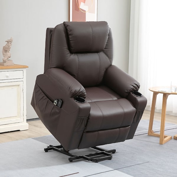 Rootz Electric Riser TV-stol - Massagefåtölj - Ståstöd - Brunt konstläder - 88cm x 99cm x 106cm