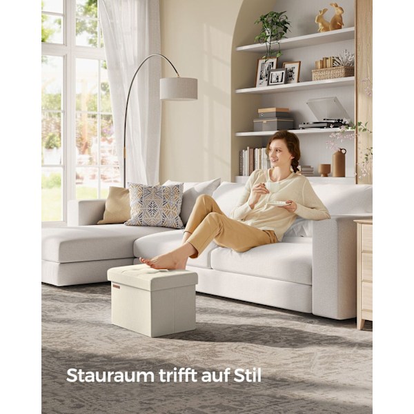 Rootz Cream White Seat Chest - Förvaringslåda - Ottomansk - MDF - Linne - Högresiliensskum - 31cm x 41cm x 31cm