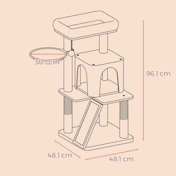 Rootz Cat Scratching Post - Cat Tree - Scratch Tower - Sisal indpakket - 48 x 48 x 96 cm