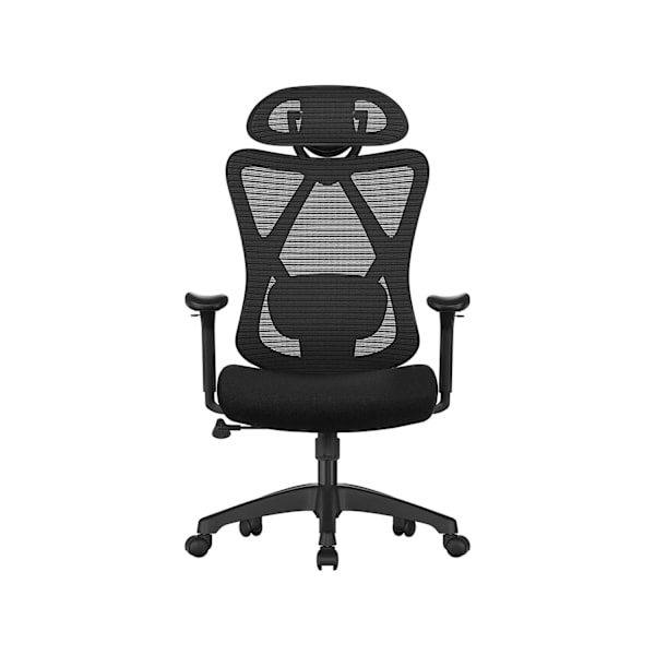Rootz Ergonomic Black Office Chair - Drejestol - Justerbar Skrivebordsstol - Skumpolstret - Stålramme - 68cm x 66cm x (114-123,5)cm - Polyesterstof -