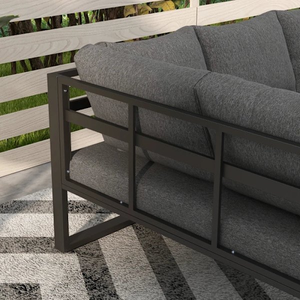 Rootz udendørs siddegruppe - 5-delt Loungemøbler - Havemøbelsæt - Sofabord - Siddehynder - Grå + Natur - 148 cm x 61 cm x 71,5 cm