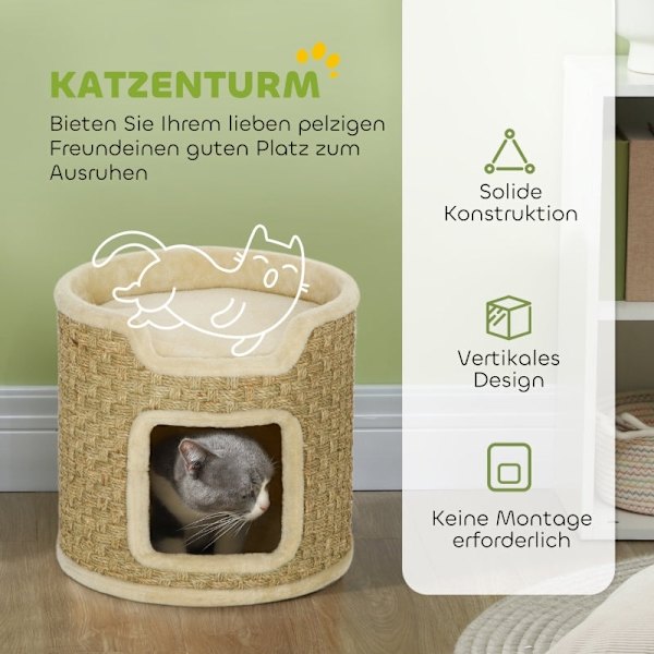 Rootz Cat Tower Barrel - Skrapstolpe - Skrapträd - Spånskiva - Sisalrep - 38cm x 37cm - Khaki+Beige