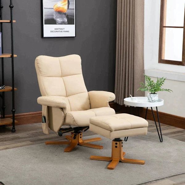 Rootz Massagestol - Avslappningsstol - Med liggfunktion - Massagestol - Med fotpall - Tv-stol - Ergonomisk stol - Krämvit - 80 x 86 x 99 cm