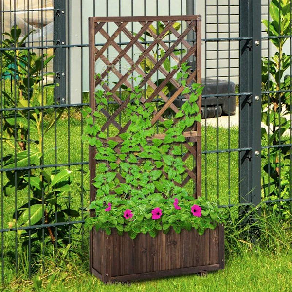Rootz Upphöjd säng - Växtlåda med spaljé - Blomlåda - spaljé rosenbåge med klätterhjälp för klätterväxter - trä - brun - 72,5 x 31,5 x 149,5 cm