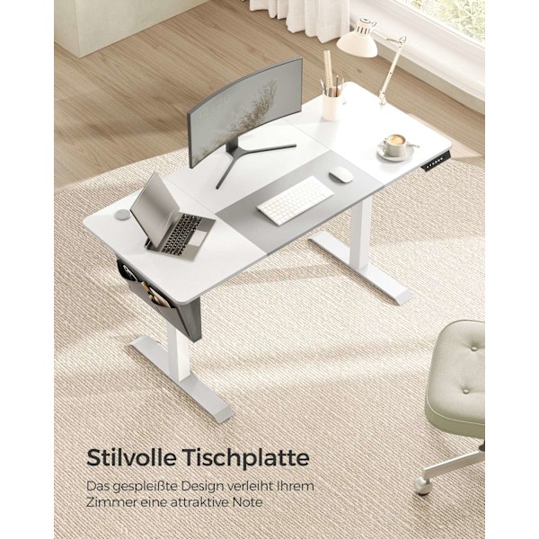 Rootz Elektrisk ståbord - Højdejusterbart skrivebord - Sit Stand-skrivebord - Spånplade - Stålramme - 60cm x 140cm x (72-120cm) - Hvid/Grå