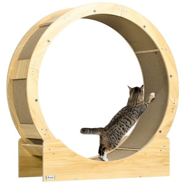 Rootz PawHut Cat Wheel - Cat træningshjul - Cat Running Wheel - Glat rotation - Låsbar bremse - Ridsepude - 91 cm x 33,5 cm x 94 cm - Eg