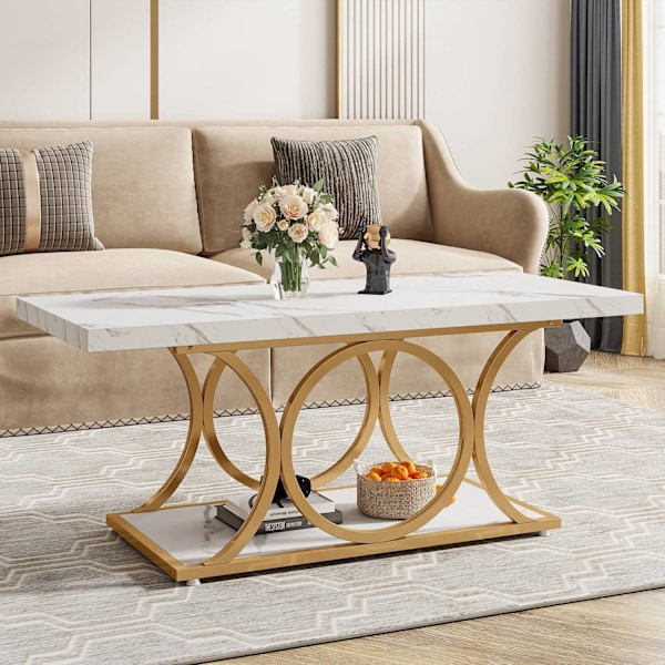 Rootz Chic Modern soffbord - 2-vånings soffbord - Faux marmorbord - Lyxig design - 120 cm L x 50 cm B x 48 cm H