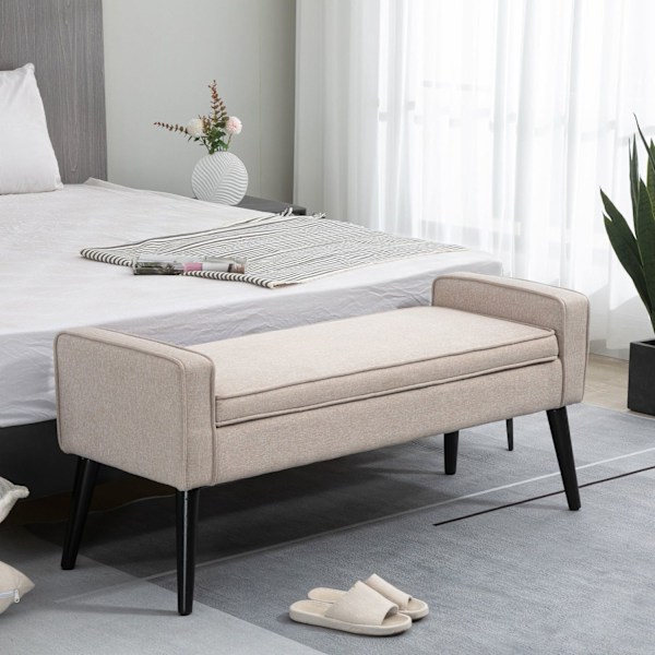 Rootz Bench Chest 2 -in -1 - Lagring Ottoman - Klädd säte - Optimal komfort - 120 x 45 x 54 cm - Brunt linnetur, träben