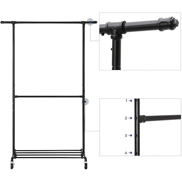 Rootz Metal Klädställ med 2 stavar, galler och hjul