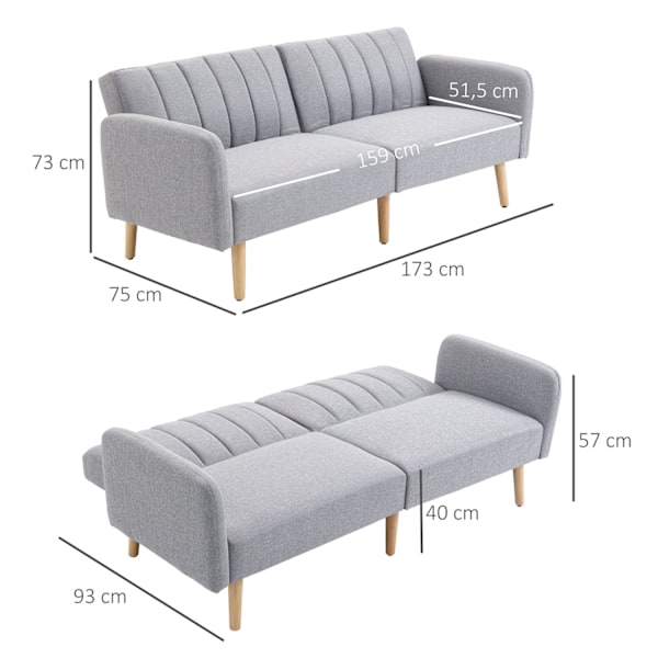 ROOTZ 2 -SEATER SOFA BED - SLEEPER SOFA - Konvertibel sofa - Linnedlignende polyester - Justerbar komfort - 173x75x73 cm - Grå