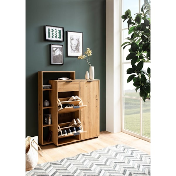 Rootz Large Shoe Cabinet - Modern Design - Shoe Storage - 3 Dörrar och låda - 5 Fack - 98 cm x 110 cm x 30 cm