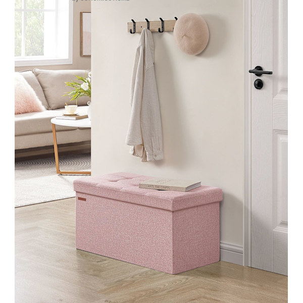 Rootz Opbevaringsskammel - Osmannisk bænk - Legetøjskasse - MDF & linned - 38 cm x 76 cm x 38 cm - Pastel Pink