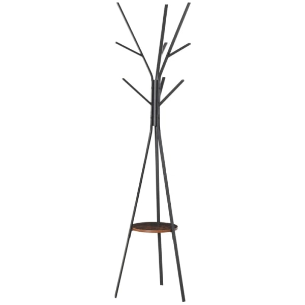 Rootz klädhängare - Scandi Design - Klädställ - MDF-trä - Väskor Halsdukar - 7 klädkrokar - Metallram - Svart + Brun - 45L x 45W x 180H cm