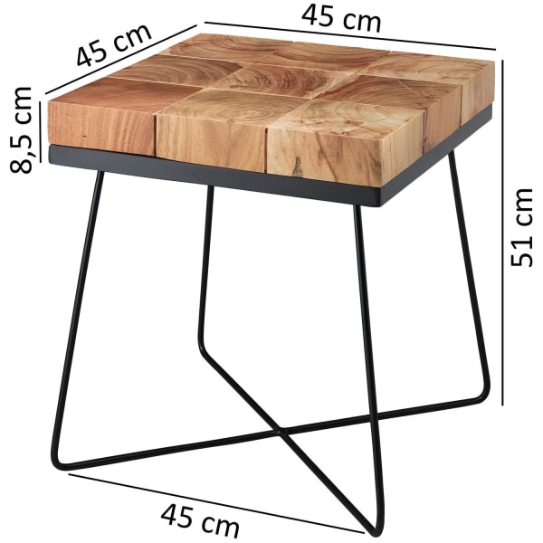 Rootz sidebord 45 x 45 x 51 cm Akacie massivt træ med metalstel