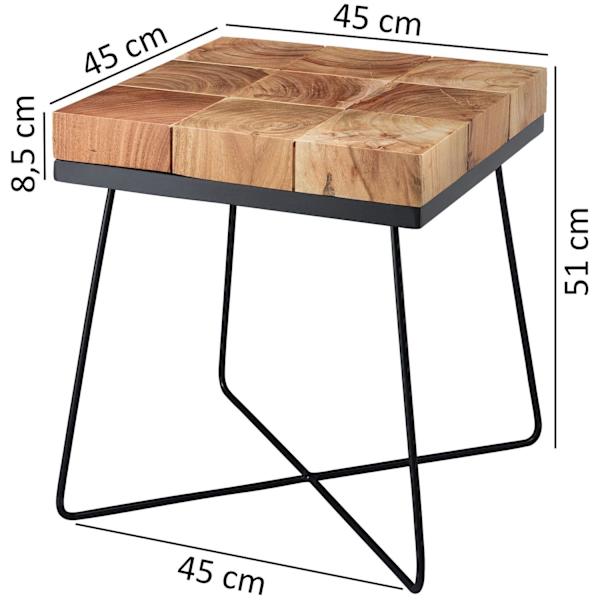 Rootz sidebord 45 x 45 x 51 cm Akacie massivt træ med metalstel - Industribord Firkantet massivt træbord Brun - Stuebord Moderne træbord med metalben