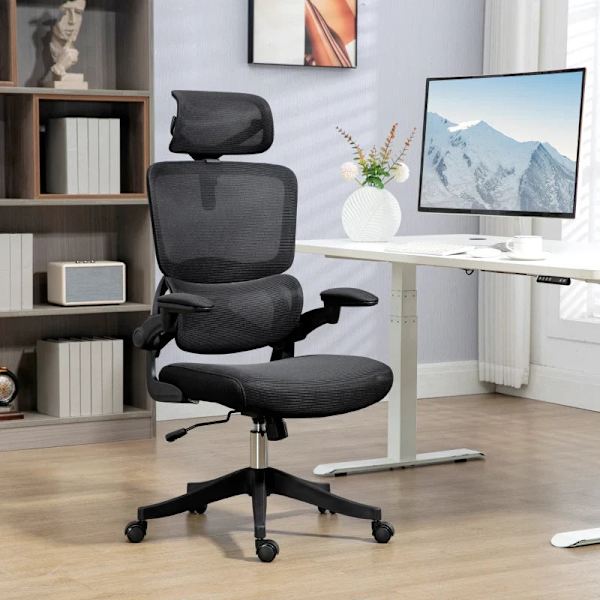 Rootz Kontorsstol - Datorstol - Avslappningsstol - 1 Nackstöd - Fällbara armstöd - Svart - 62cm x 58cm x 133cm