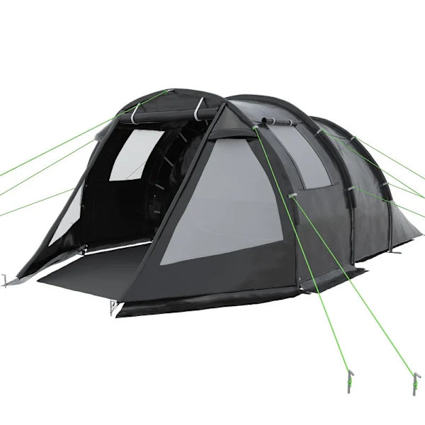 Rootz Campingtält - Väderbeständig - Trekkingstält - 2 rum - Bärbar resväska - UV 30+ Solskydd - Taft 100 % polyester-glasfiber - Svart - 475L x 264W
