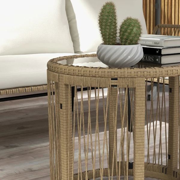 Rootz Havesiddegruppe - Loungemøbelsæt - Liggestol - Glasplade - PE Rattan - Naturlig + Cremehvid - 122 x 79 x 75 cm