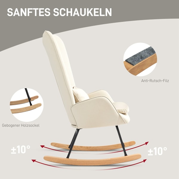 Rootz Rocking Chair - Sygeplejestol - Velvet lænestol - Lumbar Support - White - 67 cm x 85 cm x 112 cm