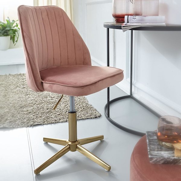 Rootz skrivebordsstol pink fløjl design drejestol med ryglæn - skalstol 120 kg højdejusterbar - Worchair uden hjul - Stol skrivebord hjemmekontor Rote