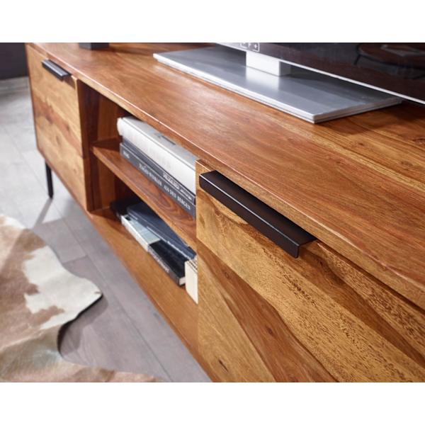 Rootz lowboard massivt sheesham træ 147x51x38 cm tv kommode med to døre - Design tv skab høj - tv stand tv skab moderne - tv kommode stue