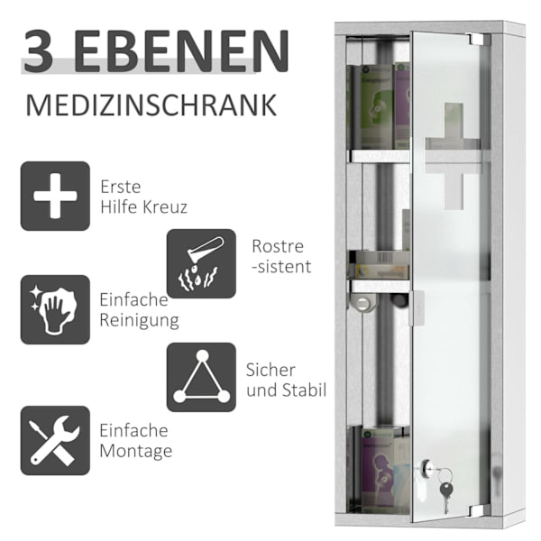Rootz medicinskab - sølv - rustfrit stål, glas - 7,87 cm x 4,72 cm x 22,83 cm