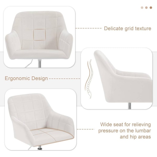 Rootz Velvet Kontorstol - Skrivebordsstol - Drejestol - Højdejusterbar - Ergonomisk design - 58cm x 85cm x 60,5cm