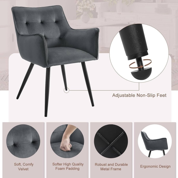 Rootz Velvet spisestuestolesæt med 2 - Komfortable stole - Stilf