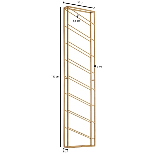 Rootz rack vägg metall guld 36x150x8 cm stor för 8 flaskor - Design vägghylla för köket - Flaskställ Hängande smal Väggmonterad