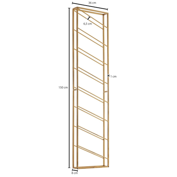 Rootz seinäteline metalli kultaa 36x150x8 cm iso 8 pullolle - Design seinähylly keittiöön - Pulloteline Ripustettava Kapea Seinäasennus
