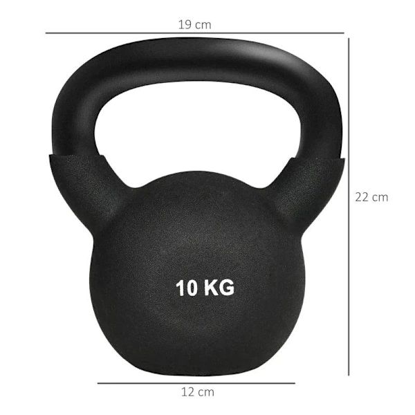 Rootz Kettlebell - Massive Kettlebell - 10 Kg - Med plastbelægning - Stål/PVC - Sort - 19 x 12 x 22 cm