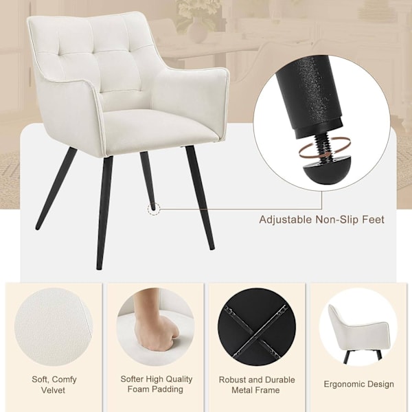 Rootz Velvet Dining Chair Set om 6 - Eleganta stolar - Bekväma sittplatser - Högdensitetsskum - Robust metallram - Ergonomisk design - 57cm x 80cm x 5