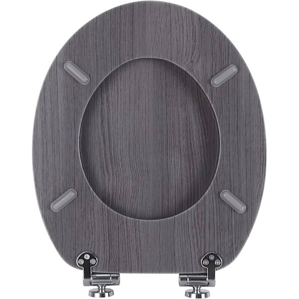 Rootz trætoiletsæde - Blødt lukkende MDF toiletlåg - Antibakteriel finish - Universal O-formet - 43,8 cm x 37,8 cm - Grå træmønster