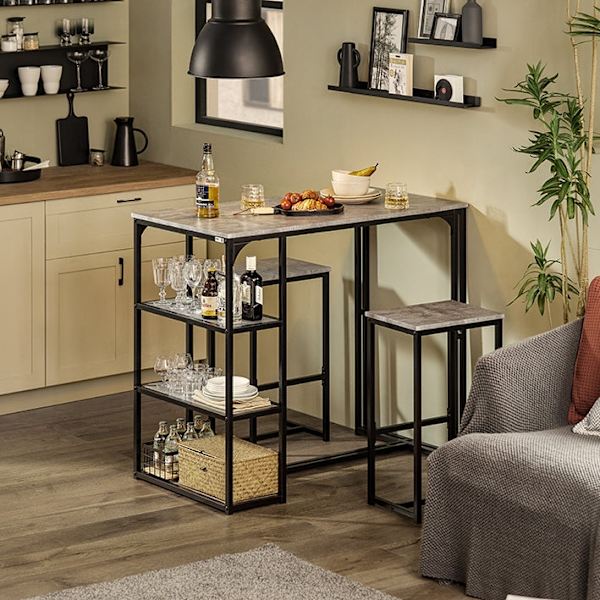 Rootz 3-delt barbordssæt - Spisebord med 2 taburetter - Køkkenbordssæt - Pladsbesparende design - Robust metalstel - Ideel til køkken, spisestue, have