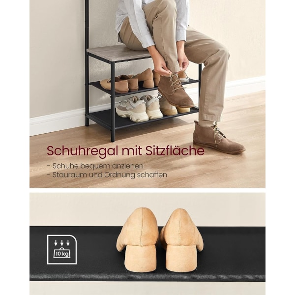 Rootz knagerække med anti-tip - garderobeskabe - Fritstående knageholder - spånplade stål polyester - Greige sort - 32,2 cm x 64 cm x 180 cm - Heavy D