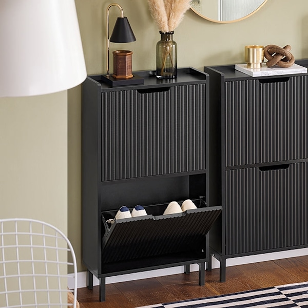 Rootz Folding Shoe Organizer - Shoe Cabinet - Lagringsenhet - Stabil konstruktion - 50x90x19cm, håller 12 kg, MDF & Metal, svart