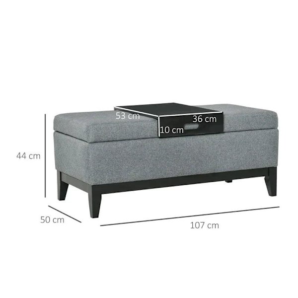 Rootz Bænk - Bænksæde - Stue - Soveværelse - Entré - Linnedlignende polyester - Skum - Mørkegrå + Sort - 107 cm x 50 cm x 44 cm