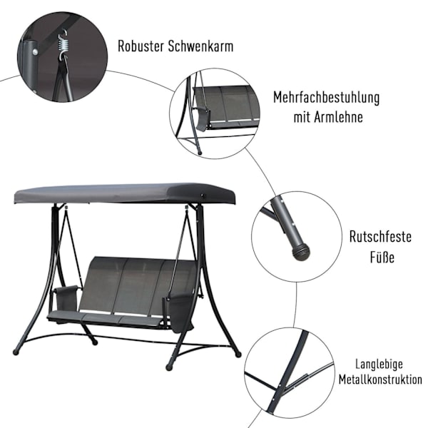Rootz Swing 3-paikkainen - harmaa - metalli, alumiini, polyesteri - 77,16 cm x 50,39 cm x 67,71 cm
