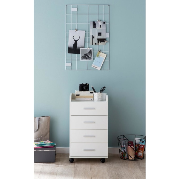 Rootz rullcontainer 40 x 70,5 x 33 cm vit - Skrivbordscontainer Rullskåp 4 lådor - Modern lådcontainer med hjul - Stativcontainer Kontorscontainer Sid