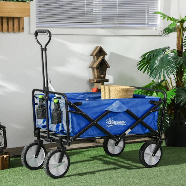 Rootz Håndvogn - Sammenfoldelig Håndvogn - 360° Havevogn - Transportvogn - Strandvogn - Stålramme - Oxford - Mørkeblå - 93 x 49 x 75-100 cm