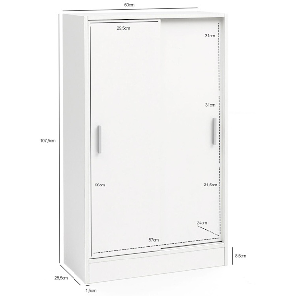 Rootz arkivskab træ 60 x 107,5 x 28,5 cm hvid - Design multifunktionsskab - Kontorskab Moderne - Kommode Hallmøbler - Skænk entre kommode - Lille opbe