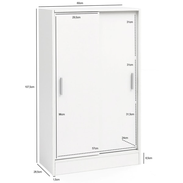 Rootz arkivskåp trä 60 x 107,5 x 28,5 cm vit - Design multifunktionsskåp - Kontorsskåp Modernt - Byrå Hallmöbler - Sideboard hall byrå - Litet förvari