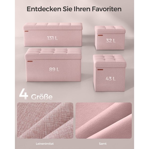 Rootz Pink osmannisk opbevaringsbænk - MDF polstret sæde - hørfinish - Høj modstandsdygtig skum - 38 cm x 110 cm x 38 cm - 300 kg Kapacitet