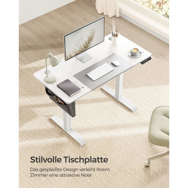 Rootz elektrisk stående skrivebord - Justerbart skrivebord - Sit Stand Skrivebord - Spånplade stålramme - 60cm x 120cm x (72-120)cm - White-Dove Grå -